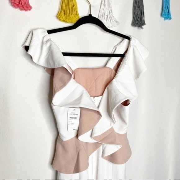NWT C/MEO Collective Elation Ruffle-Bodice Gown in Ivory with Blush Size Large - Picture 3 of 10